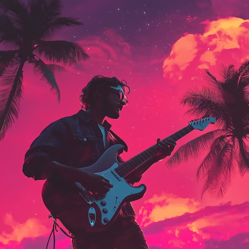 Imagine a futuristic twist on bossa nova, melding electronic textures with breezy, sultry guitar lines that evoke a digital dreamscape on a neon lit beach. Perfect for a tropical utopia.