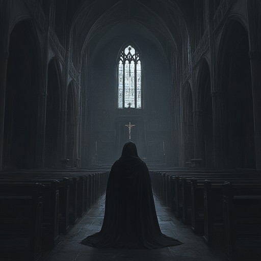 A midnight gospel hymn filled with brooding reflections and mournful tones, capturing the weight of spiritual anguish and solemn faith, as conveyed through deep organ chords and haunting vocal layers