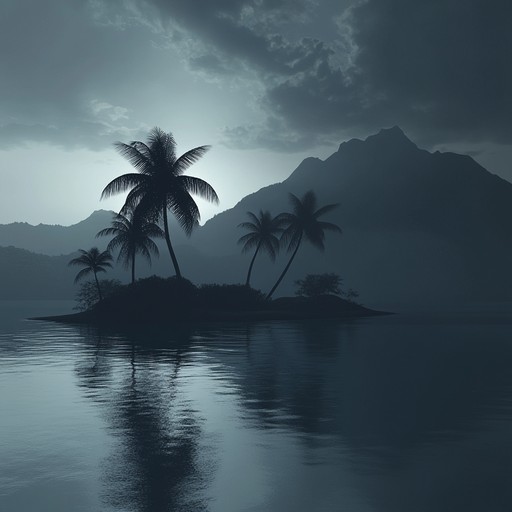 A sinister tropical landscape filled with unsettling rhythms and dark, brooding steel drum echoes that create an eerie and suspenseful atmosphere