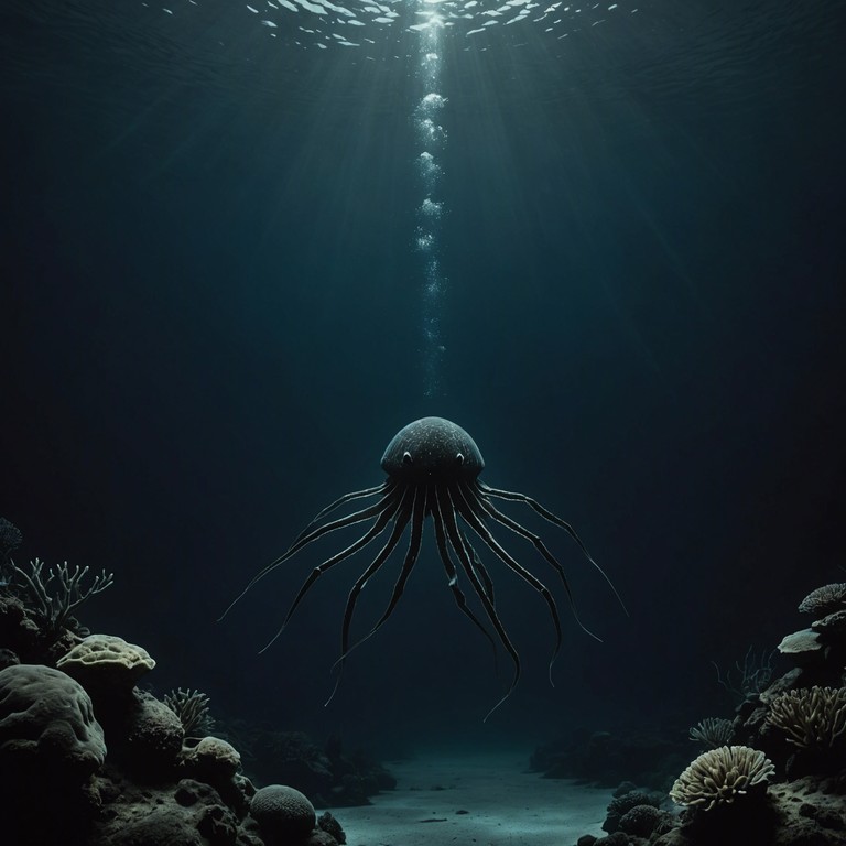 Imagine a track that personifies the enigma of the deep sea, where every note played by the delicate music box echoes the chilling, eerie whispers from the darkness below, gradually intensifying as if approaching an unknown entity.