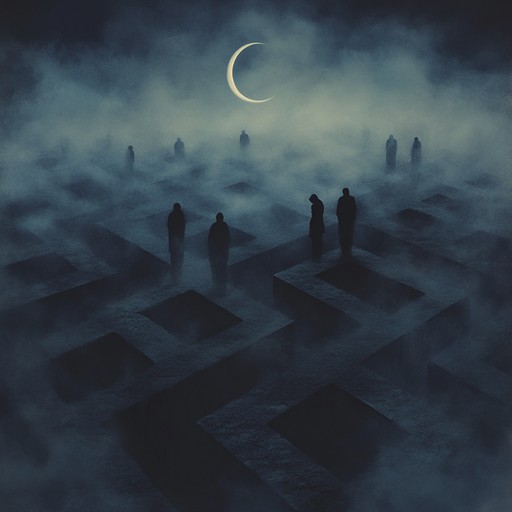 A surreal instrumental composition featuring unsettling melodies and ambient textures that evoke the sensation of wandering through shadowy, echoing corridors.