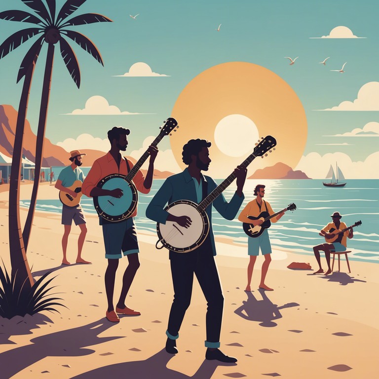 This alternative version highlights the playful banjo tunes, specifically crafted to uplift moods and enhance the warm, sunny outdoor settings with a background of folk fusion melodies resonating with joy.