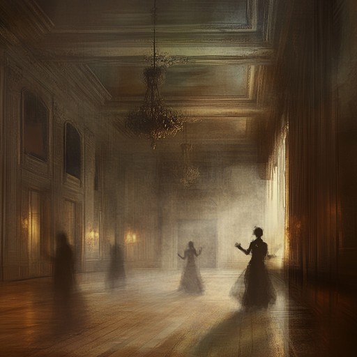 Step into a ghostly ballroom where shadows sway to the haunting rhythm of an eerie waltz, evoking a blend of elegance and unease.