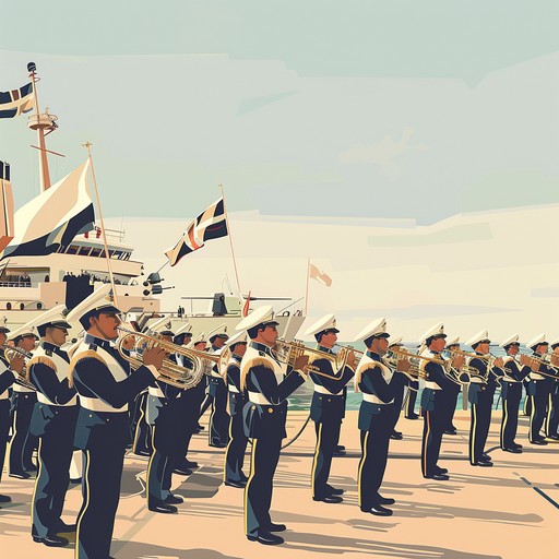 A powerful orchestration that celebratesthe historic victories of the russian navy, featuring prominently bold and resounding brass sections, underscored by rhythmic drums and sweeping strings, reflecting the indomitable spirit and pride of  sailors, evoking visions of grand parades and naval triumphs across the seas