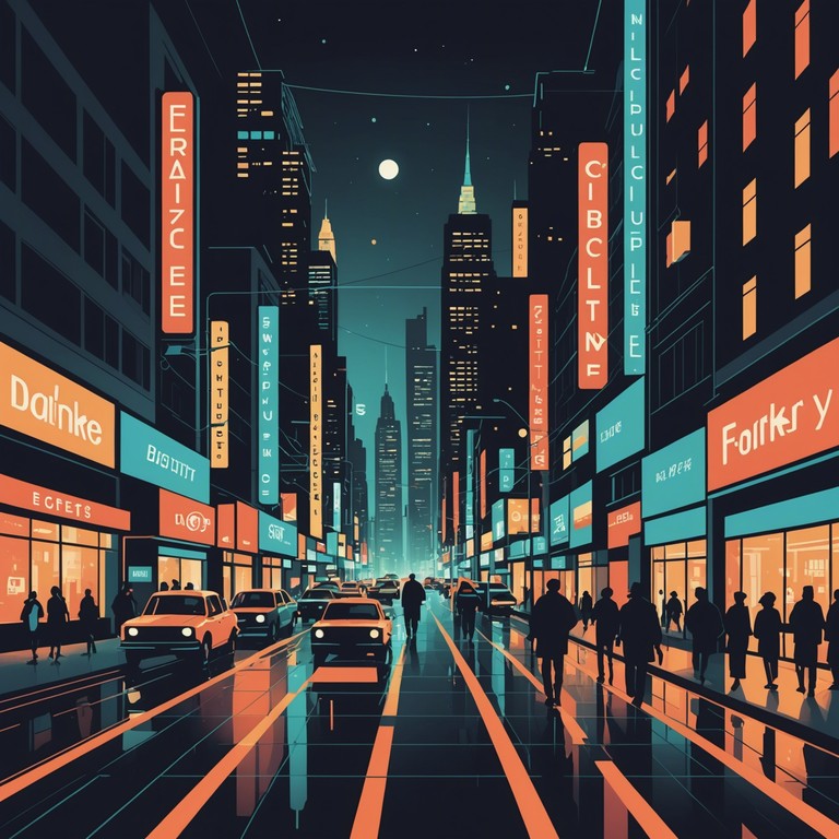 This alternative version dives deeper into the shadows of the night where smooth jazz elements on the saxophone converse fluently with jack swing rhythms to illustrate a soundtrack for an enigmatic stroll through a bustling, lit up urban environment, where every corner offers a new piece of the ongoing mystery.