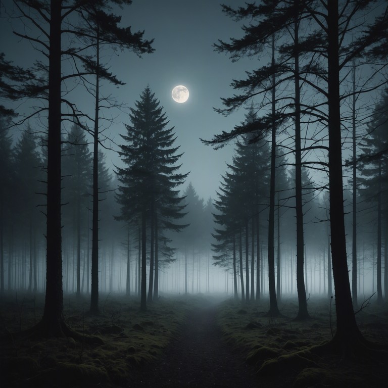 An immersive ambient track encapsulating the mysteriously enchanting echoes of a dense, foggy forest. Natural sounds intertwine with ethereal whispers, creating a soundscape that transports the listener to a secluded and mystical woodland. The composition leverages the ambient nature of echoing whispers blending with the sounds of the forest at night, emphasizing a haunting yet beautiful solitude.