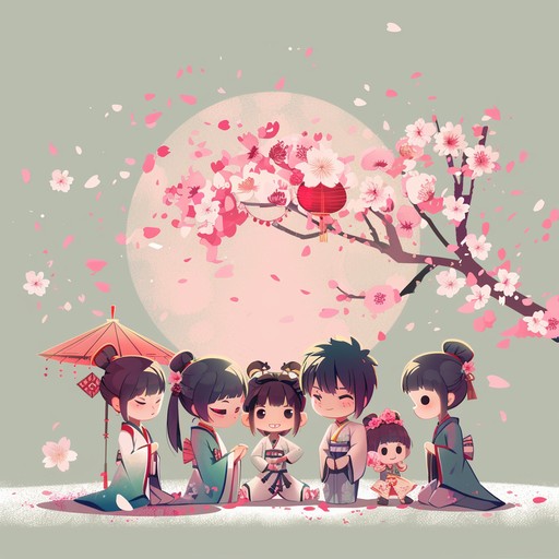 Immerse in a lively instrumental featuring japanese koto and synth beats, celebrating cherry blossom festivals in anime's vibrant world. Ideal for cheerful openings or festive scenes.