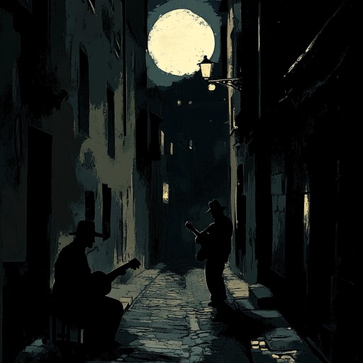 An instrumental klezmer composition with a brooding clarinet leading a tense melody through shadowy alleys under moonlight