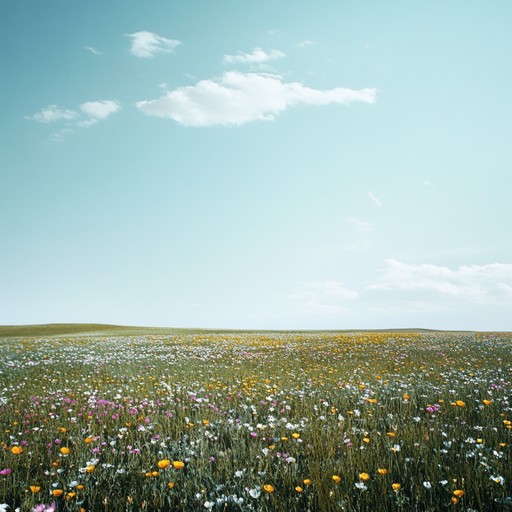 An instrumental track that captures the essence of walking through blooming fields with a gentle breeze. Soft acoustic guitar and piano melodies intertwine to create a serene, uplifting ambiance that refreshes the listener.