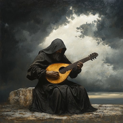 Submerged in ominous tones, this medieval ballad echoes the dark tales of bygone eras. A solitary troubadour's lute weaves haunting melodies, casting a shadow over ancient legends and lost folklore. This track blends eerie narratives with historically inspired music to create a captivating and sinister atmosphere.