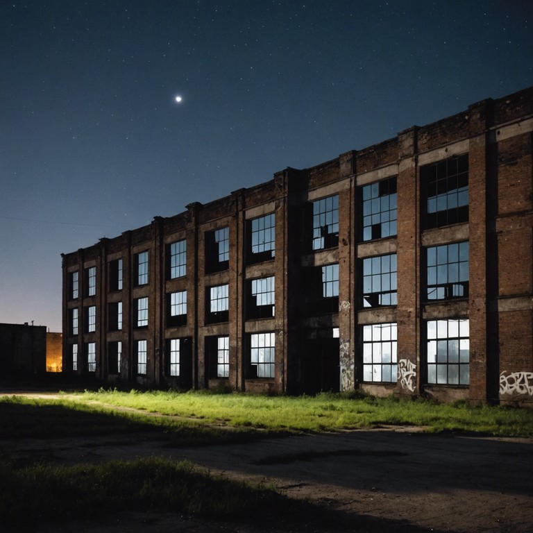 Venturing through this auditory exploration, one imagines walking through an industrial ruin, where the distant echoes and the clangs of machines long silent create a suspense filled narrative of exploration and discovery.