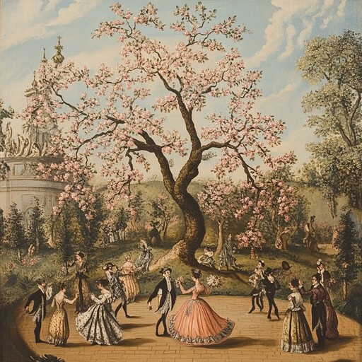 A bright and uplifting instrumental composition inspired by the baroque era, featuring playful interplay between violins and harpsichord, evoking images of joyous dances in blooming spring gardens.