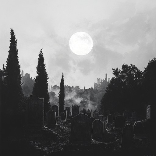 A musical journey through a desolate landscape, where the heavy, distorted sounds of a guitar blend with the ghostly echoes of the undead. This musical piece delves deep into the realm of the supernatural, merging aggressive death metal with the thematic elements of ghost stories and ancient mysteries, building an atmosphere filled with tension and dark allure.