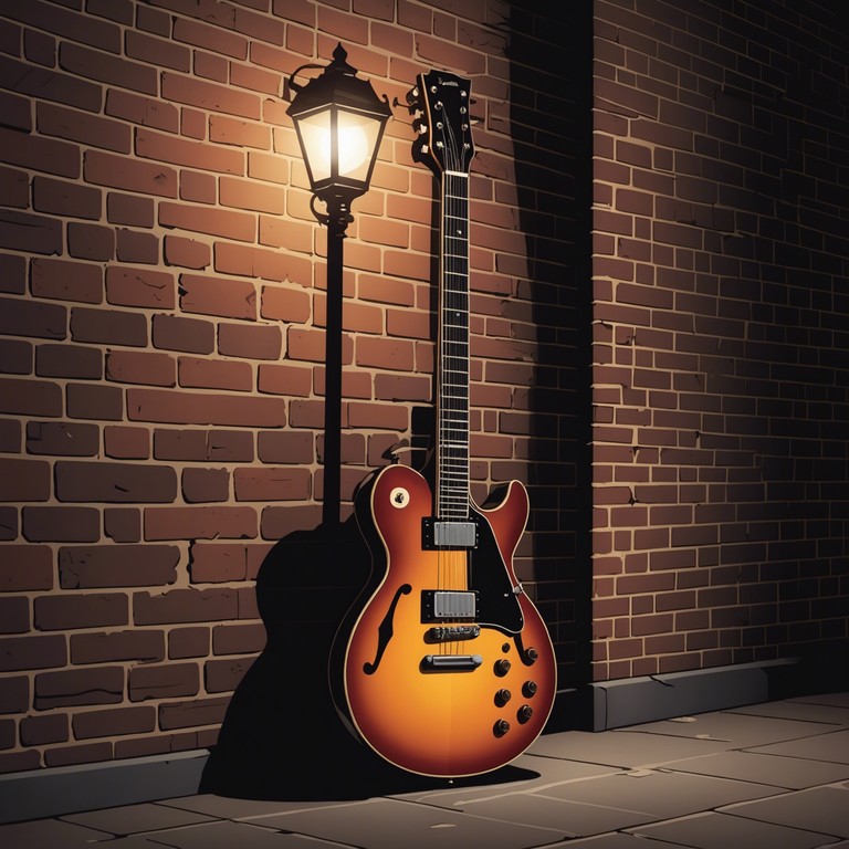 Imagine the deep reverberation of an electric guitar filling the air against the backdrop of a dimly lit street at midnight, where each note resonates with the feelings of nostalgia and introspection, capturing the essence and depth of sadness intertwined with beauty.