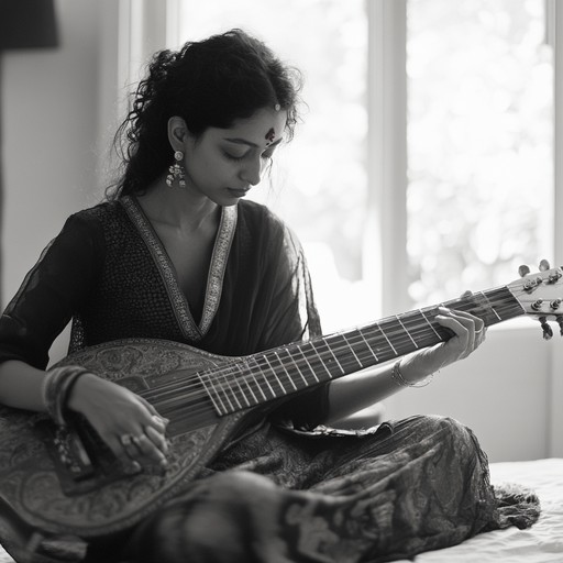 A captivating blend of electric guitar riffs and traditional raga structures. This piece seamlessly marries the intensity of rock with the soothing, intricate melodies of indian classical music. The electric guitar takes the lead, creating an intimate atmosphere with every resonant note, driving the emotional journey through serene and contemplative phases.