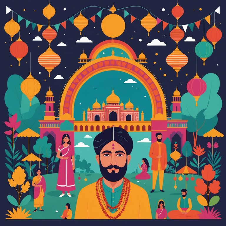 This track captures the essence of celebration through a blend of traditional indian raga and energetic rock elements, creating a festive atmosphere that escalates with each note. The music is meant to convey the vibrancy and joy of festive indian occasions, filtered through the powerful dynamics of rock.