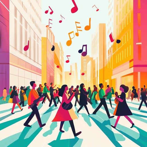 A lively and energetic instrumental piece that combines jazzy melodies with rhythmic percussion to evoke the vibrant atmosphere of a busy city street on a sunny day. The song features playful saxophone riffs and a groovy bassline, creating a cheerful and uplifting mood that encourages listeners to tap their feet and smile.