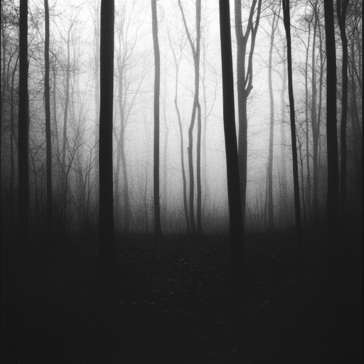 Immerse in the spine chilling soundscapes of a haunted, misty forest. Sinister, dissonant string arrangements, combined with eerie, echoing percussion, create an atmosphere of unnerving suspense. The soundtrack exudes a tension filled darkness, evoking images of ghostly figures and creeping shadows among twisted trees, perfect for a nightmare inducing cinematic experience.