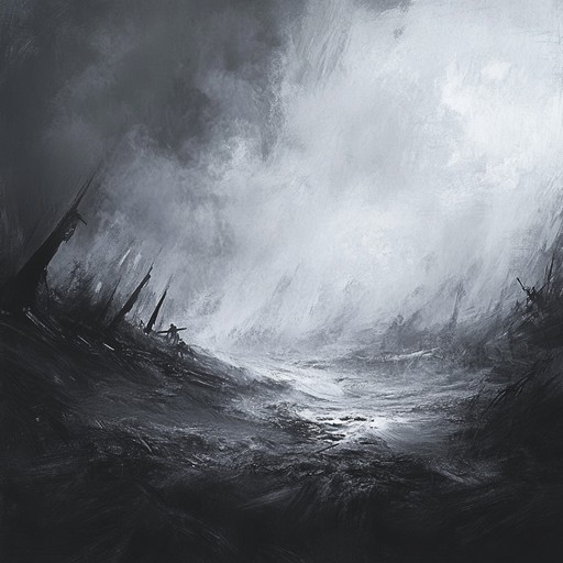 A heart pounding instrumental track featuring powerful, rapid drum beats reminiscent of a fierce and intense battlefield. The rhythmic patterns drive the dramatic tension high, painting a chaotic and vivid picture of an epic struggle amidst a dark storm. This composition is designed to captivate with its sheer intensity and relentless energy that channels an aggressive and dramatic atmosphere.