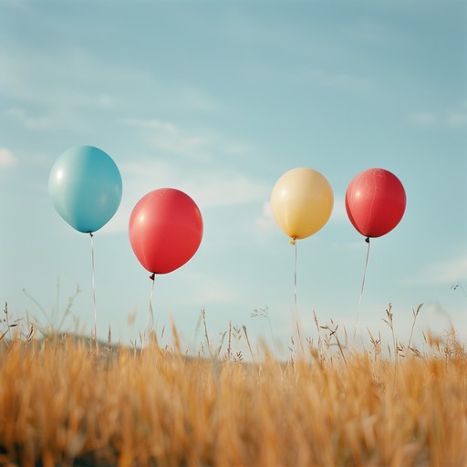 A soft, whimsical ambient piece that paints a picture of colorful balloons lazily drifting along with a gentle breeze against a backdrop of verdant meadows. Ethereal synthesizer pads craft a serene yet playful ambiance, carrying listeners into a dreamy, tranquil state where imagination soars
