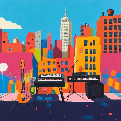 A vibrant hiphop instrumental with lively beats and playful melodies that bring a joyful mood, perfect for a cheerful urban setting.