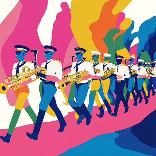 An exciting instrumental composition that merges military precision with funky grooves. Incorporate robust brass, tight snare drum patterns, and syncopated bass lines to create a lively, danceable atmosphere reminiscent of a spirited parade.
