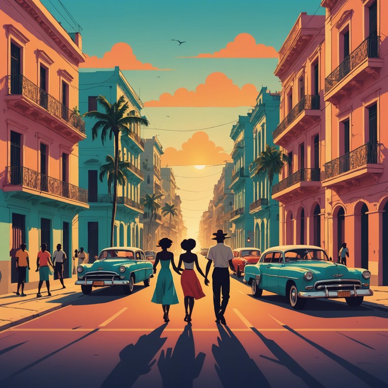 This track combines vibrant latin salsa rhythms with the evocative imagery of a sunset, creating a sound that encapsulates the fiery spirit of an evening dance in havana. Sultry trumpet leads carry the melody, supported by a complex array of percussion, igniting a fiery, danceable groove.
