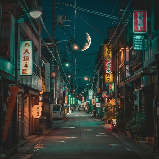 Picture a serene night in neon lit tokyo, where evocative synths fill the air, enhancing the dreamy experience of a peaceful street walk. Each note paints a magical moment in the heart of the bustling city.