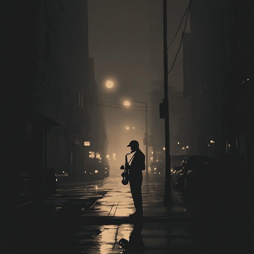An eerie jazz composition blending haunting saxophone melodies with suspenseful rhythms, leading listeners through shadowy midnight streets.