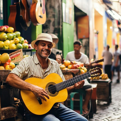 An instrumental piece that brings to life a joyful dance on sun drenched beaches, with rhythmic guitar and smooth melodies.