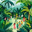 cumbia beats with ethereal jungle ambiance, dreamlike journey awaits