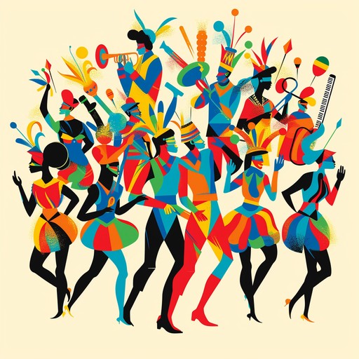 A lively and energetic fusion blending upbeat brass section melodies with rhythmic jungle beats, capturing the vibrant essence of a carnival atmosphere. The track invites listeners to dance along, evoking images of colorful parades and festive celebrations.