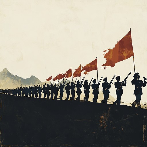 Energizing brass and powerful percussion guide this exhilarating military march, perfect for invoking feelings of victory and determination. Strong rhythmic elements drive the composition, making it ideal for motivational or triumphant scenes.