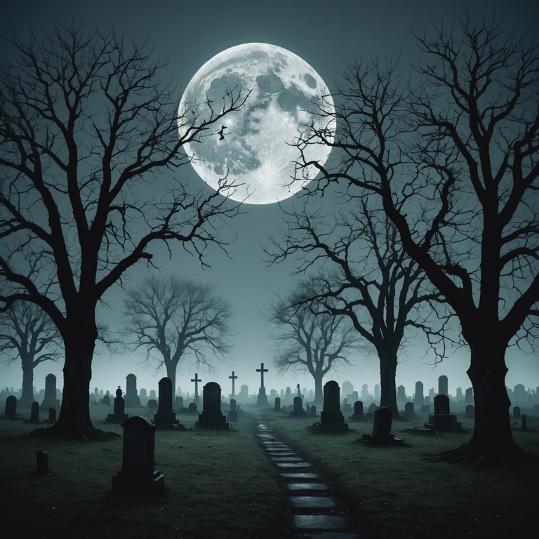 A track that embodies the eerie quiet of a mist shrouded graveyard at midnight, featuring haunting guitar riffs that echo the foreboding atmosphere of lurking shadows and unseen eyes. A slow build of tension culminates in a powerful crescendo, as though some unseen horror finally steps into the moonlight.