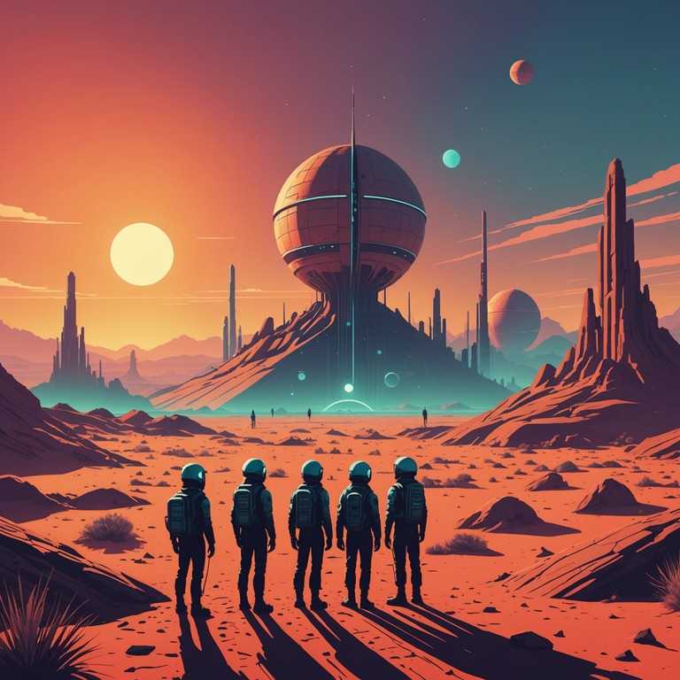 As the sun ascends over the martian landscape, newly terraformed, it reveals a breathtaking view filled with opportunities and new beginnings. The music features rich, synthesizer driven layers that rise like the sun, enhancing the feeling of embarking on a grand cosmic adventure.