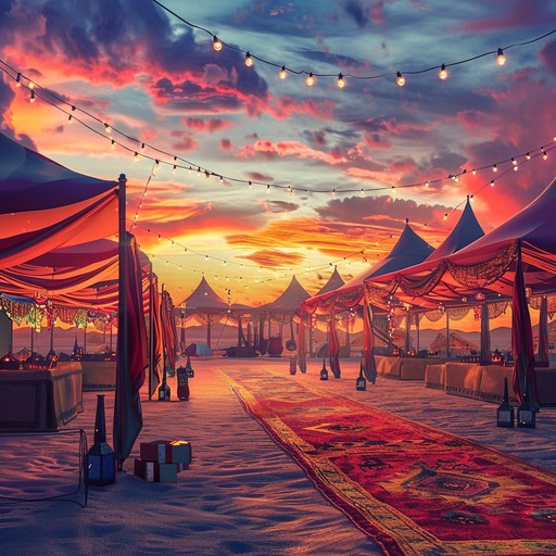 This instrumental track evokes a lively celebration in the middle eastern desert, filled with rhythmic percussion, spirited melodies, and traditional instruments, creating a festive atmosphere. The sounds of the darbuka and oud blend together, transporting listeners to a vibrant festival under the stars.