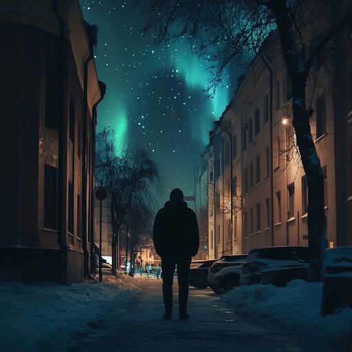 An evocative instrumental piece that portrays the feeling of loneliness wandering through the empty streets of helsinki under the pale glow of the northern lights. The melody blends melancholic kantele with subtle electronic beats, creating a deeply emotional soundscape.