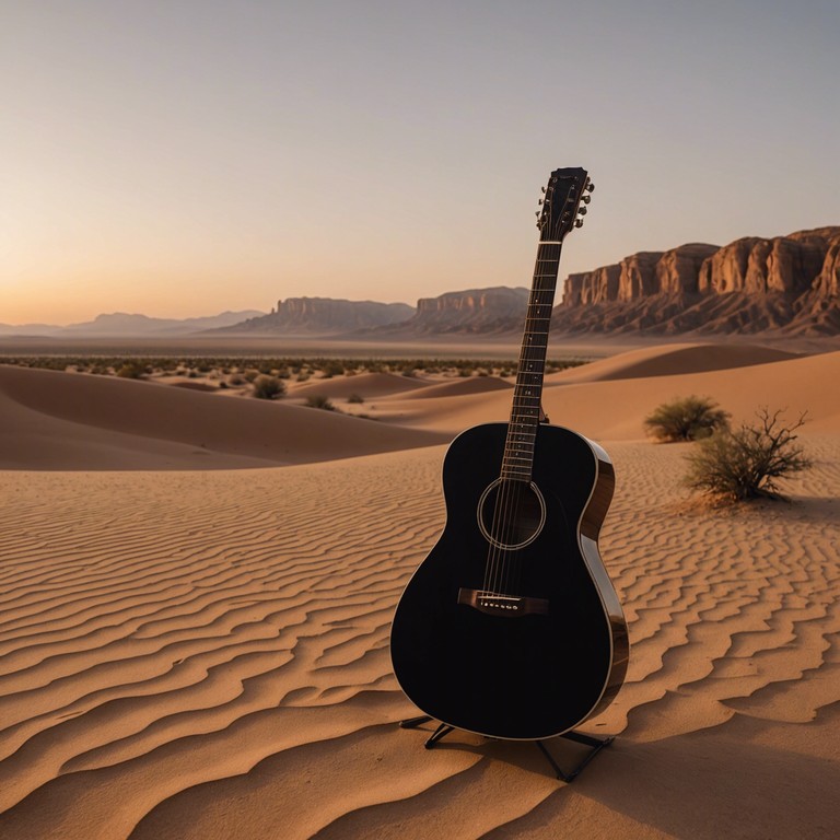 In this piece, the haunting tones of a single acoustic guitar encapsulate the profound solitude and eerie tranquility of a sprawling american desert at dusk. The minimalistic melody and sparse arrangement evoke a sense of anxiety intertwined with awe at the expansive emptiness.