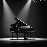 soft piano notes under stage lights