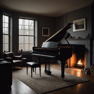 soft piano under flickering firelight