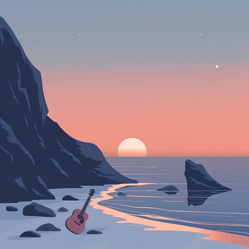 Picture an evening by the shore, watching the sun dip below the horizon, with the sound of gentle waves and calming guitar melodies that transport you into a state of peace and tranquility.