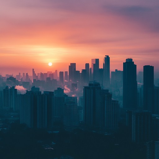 As dawn cracks the skyline, the bustling city finds its rhythm in the beats of a house track, reflecting the energy of morning from a rooftop perspective.