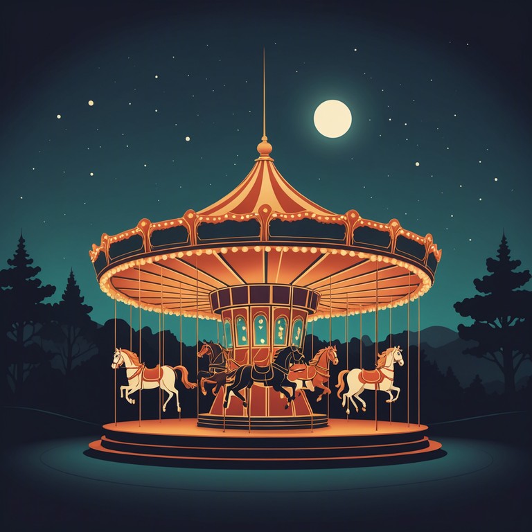 In a deserted carnival setting, as the clock strikes midnight, an eerie and unsettling melody begins to play. It's crafted to evoke sensations of unease and curiosity as its hollow tones resonate through the abandoned stalls and rides, conjuring images of flickering lights and shadows moving in the periphery.