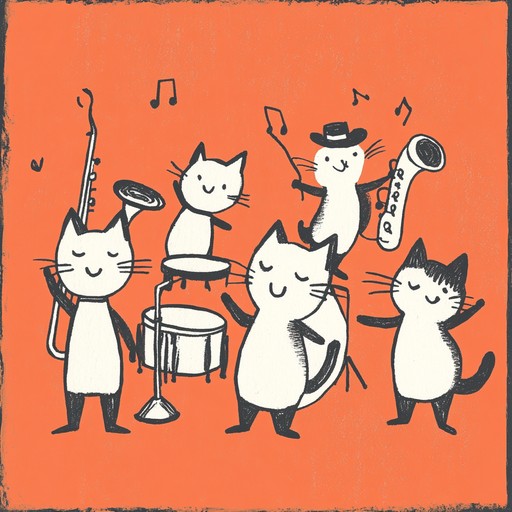 An upbeat instrumental swing jazz track that paints a musical picture of kittens engaging in playful mischief, featuring spirited saxophone solos and lively rhythms to evoke joy and amusement.