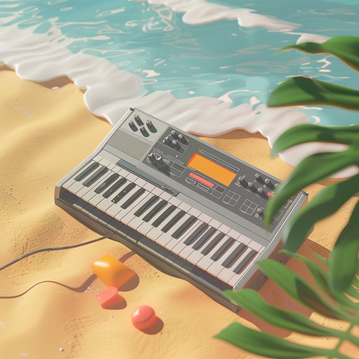 Imagine lounging on a sunny beach with a retro futuristic ambiance where soft synths blend seamlessly with gentle waves, creating a hypnotic yet relaxing experience.