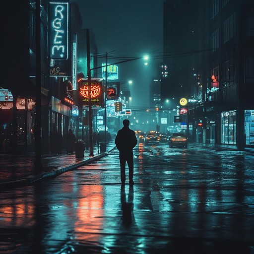 An instrumental track featuring dark, atmospheric synthesizers that evoke the feeling of wandering through a dystopian neon lit metropolis during the dead of night.