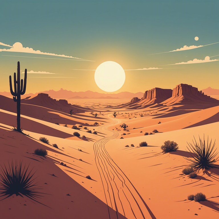 The track features a confident, stark melody evoking imagery of a western landscape under a fierce noon sun. Dominated by the acoustic guitar, the composition penetrates the solitude of the desert, bringing a sense of tension and adventure in the harsh, open wilderness.