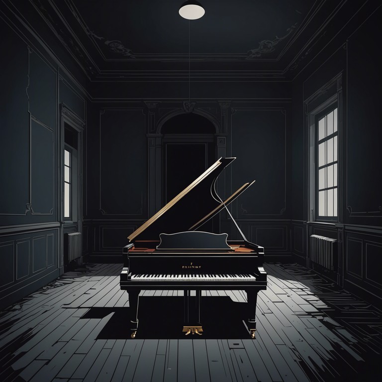 A composition that revolves around the subtle dynamics of suspense with soft crescendos and delicate decay, evoking the feeling of navigating through a mysterious, dimly lit mansion where every soft whisper and shadow could tell a story. Suspense is maintained through minimalistic yet haunting melodies played on a piano.