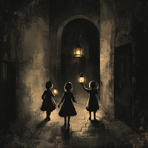 An instrumental track that captures the tension and excitement of children exploring a castle at midnight, filled with mysterious sounds and suspenseful melodies.