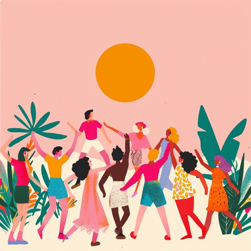 Imagine a sunlit festival with people dancing, laughing, and connecting through music. This track features lively acoustic guitar, rhythmic hand claps, and harmonizing vocals to capture joyful togetherness, spreading positivity and warmth